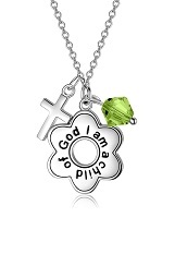 nice silver simulated peridot cross baby birthstone necklace